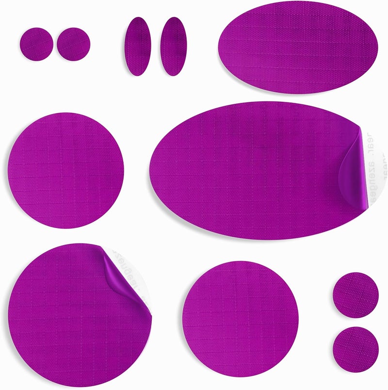 aZengear Down Jacket Repair Patches | Pre-Cut, Self-Adhesive, Soft, Waterproof, Tear-Resistant Rip-Stop Nylon Fabric to Fix Holes in Clothing, Sleeping Bags, Ski Pants (11 Pcs, Dark Purple) - Image 1